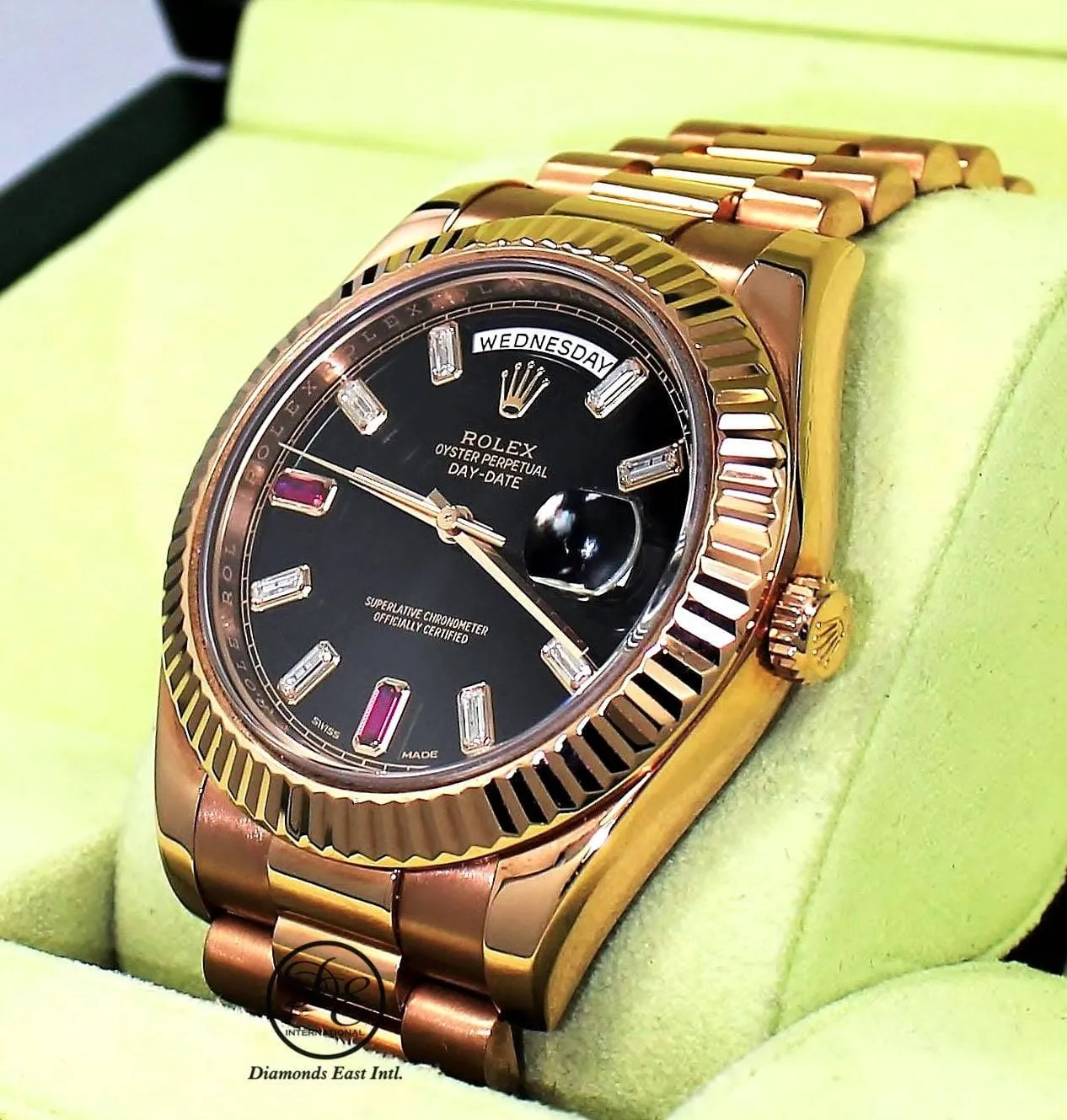 Rolex Day-Date II President 218235 18K Rose Gold FACTORY Ruby & Diamond Dial BOX/PAPER
