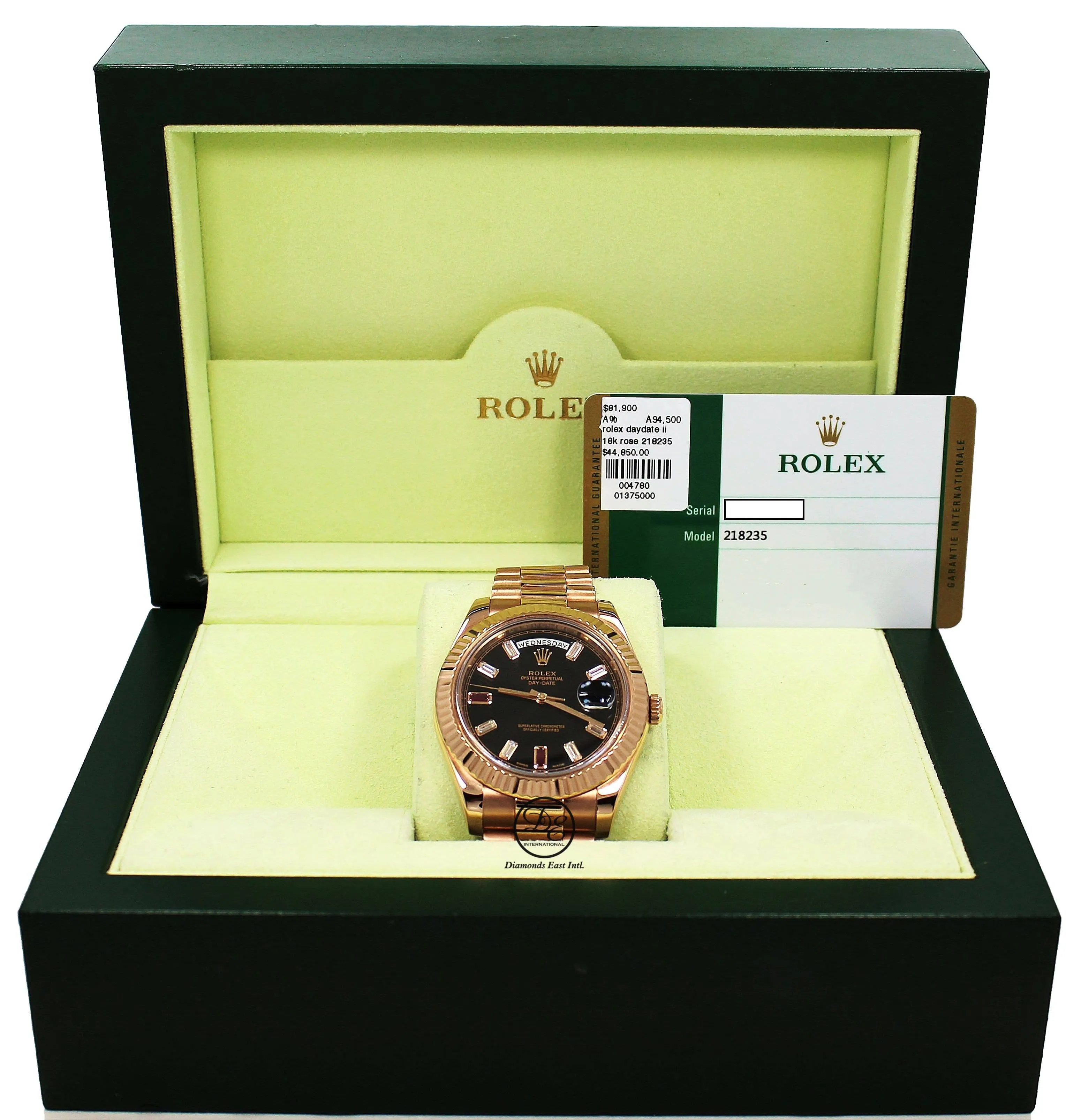 Rolex Day-Date II President 218235 18K Rose Gold FACTORY Ruby & Diamond Dial BOX/PAPER