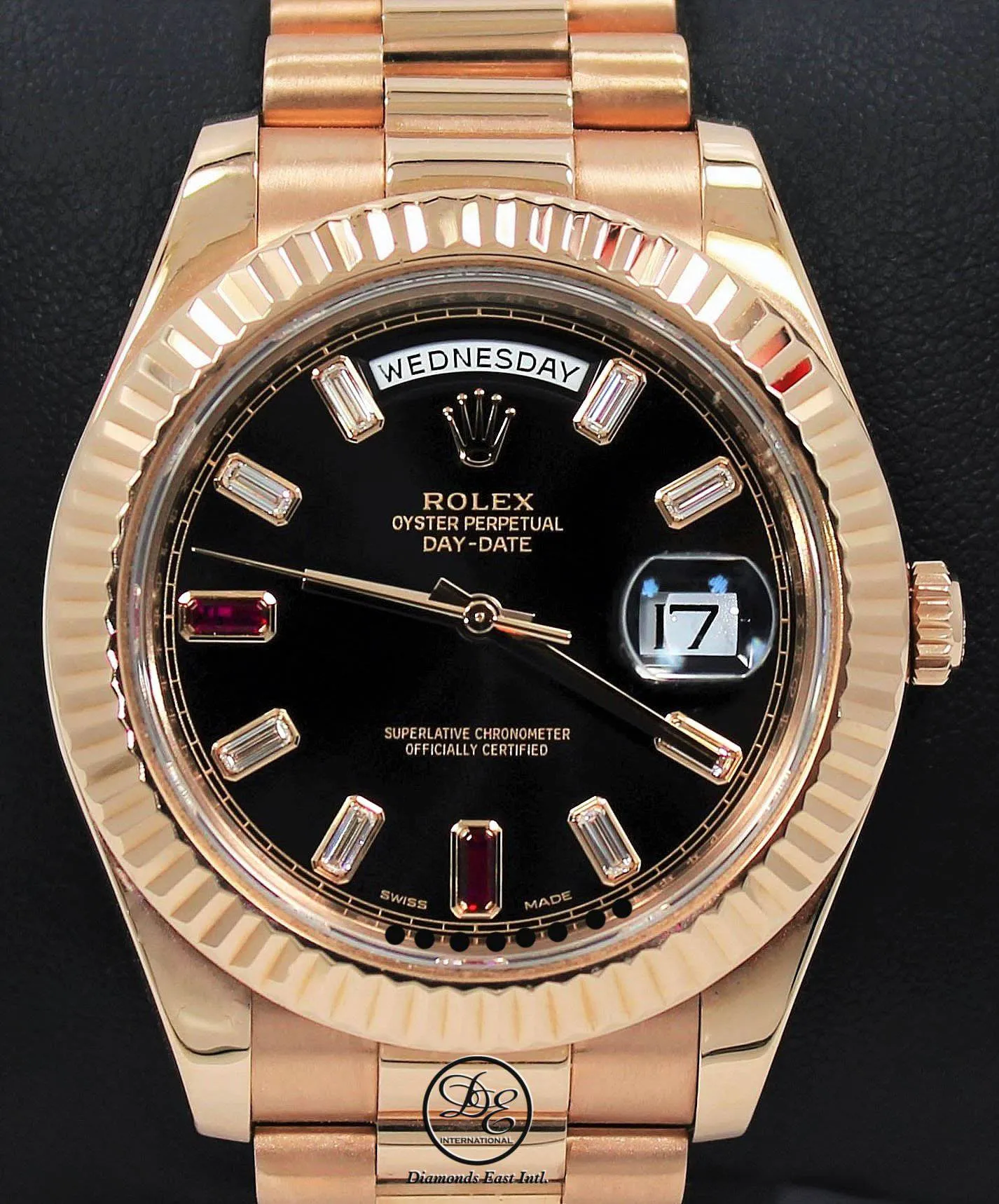 Rolex Day-Date II President 218235 18K Rose Gold FACTORY Ruby & Diamond Dial BOX/PAPER