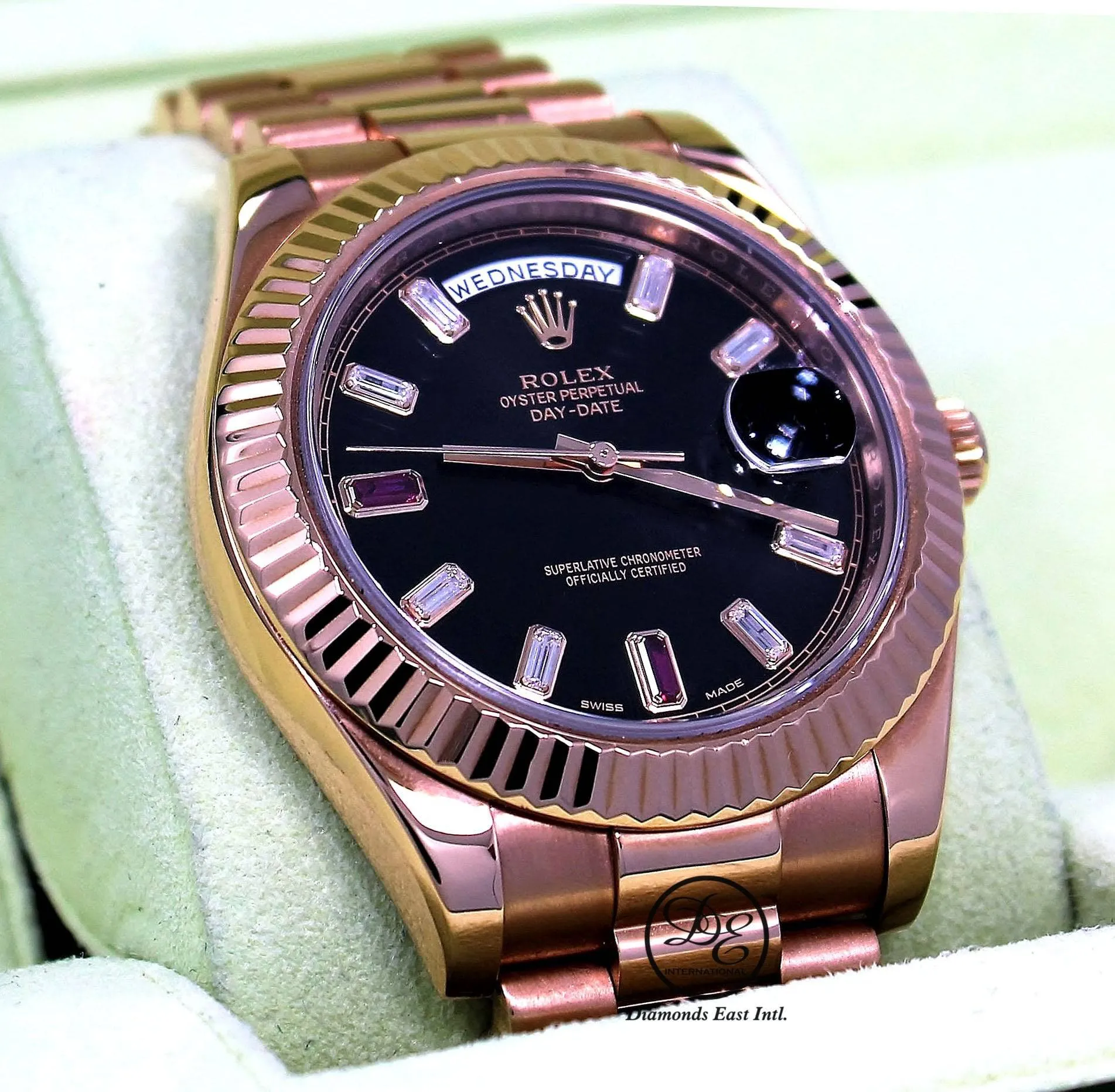 Rolex Day-Date II President 218235 18K Rose Gold FACTORY Ruby & Diamond Dial BOX/PAPER