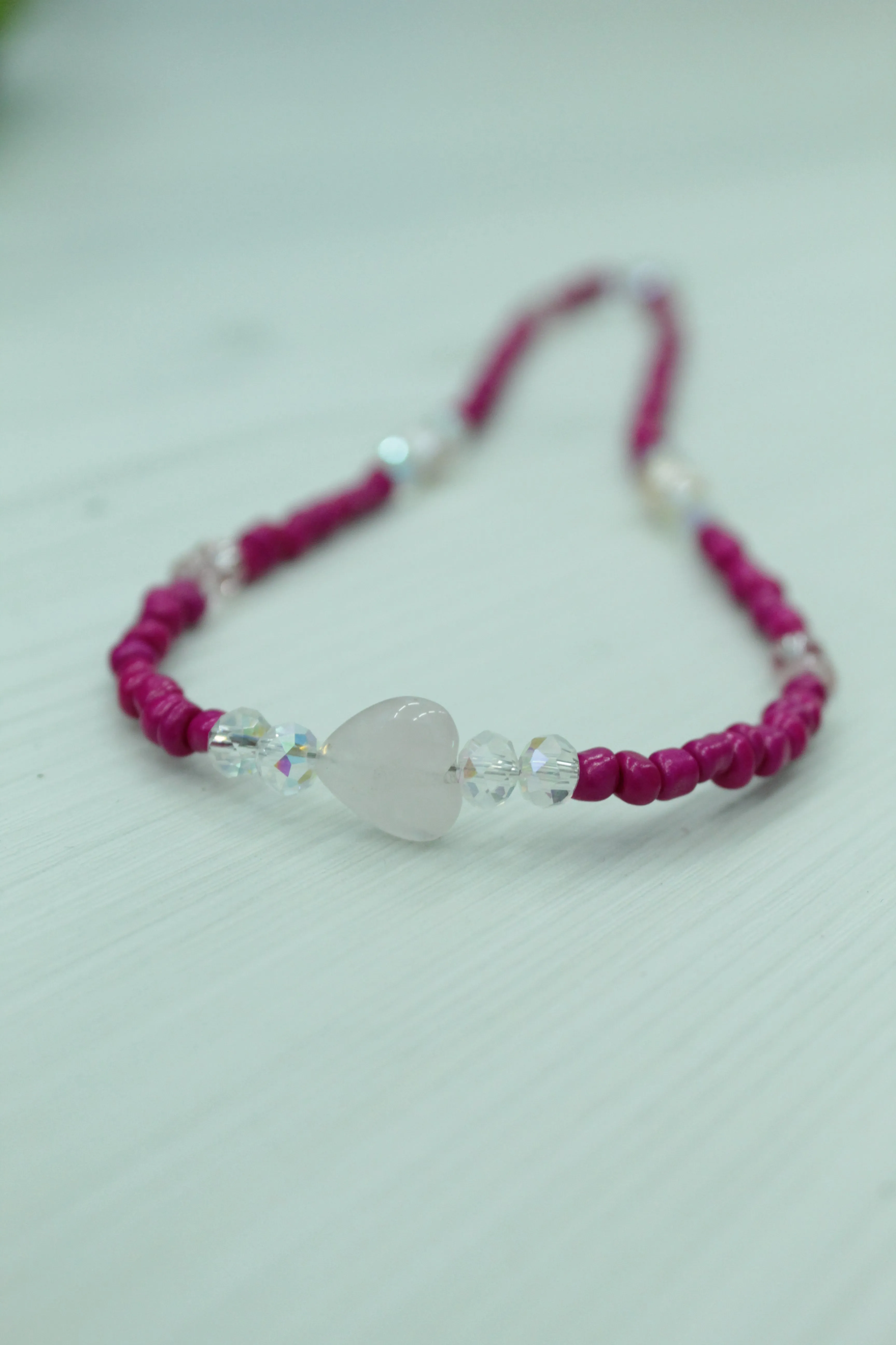 Rose quartz heart necklace (hot pink)
