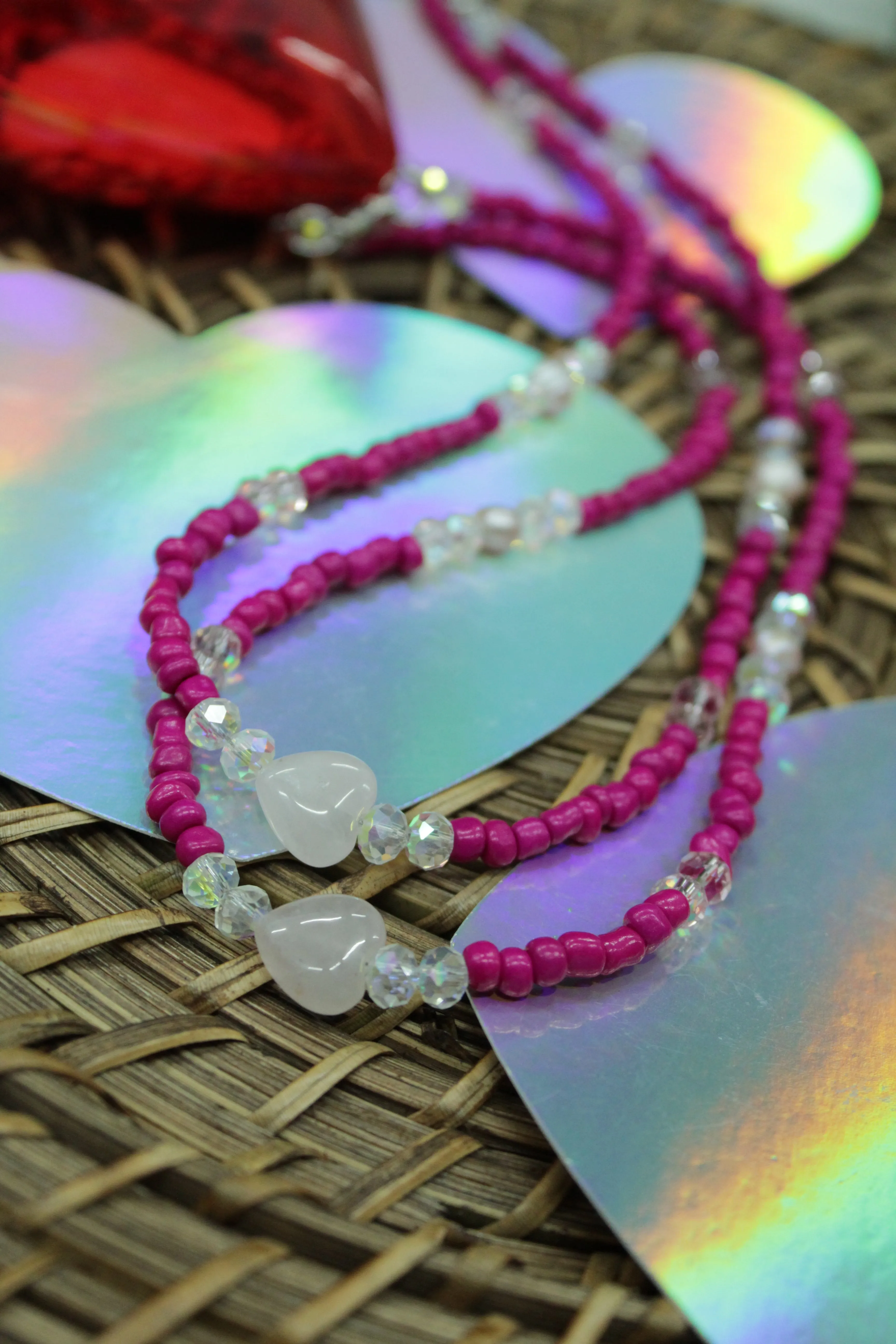 Rose quartz heart necklace (hot pink)