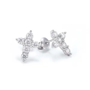 Round Cut Moissanite Cross Earrings 14K Gold