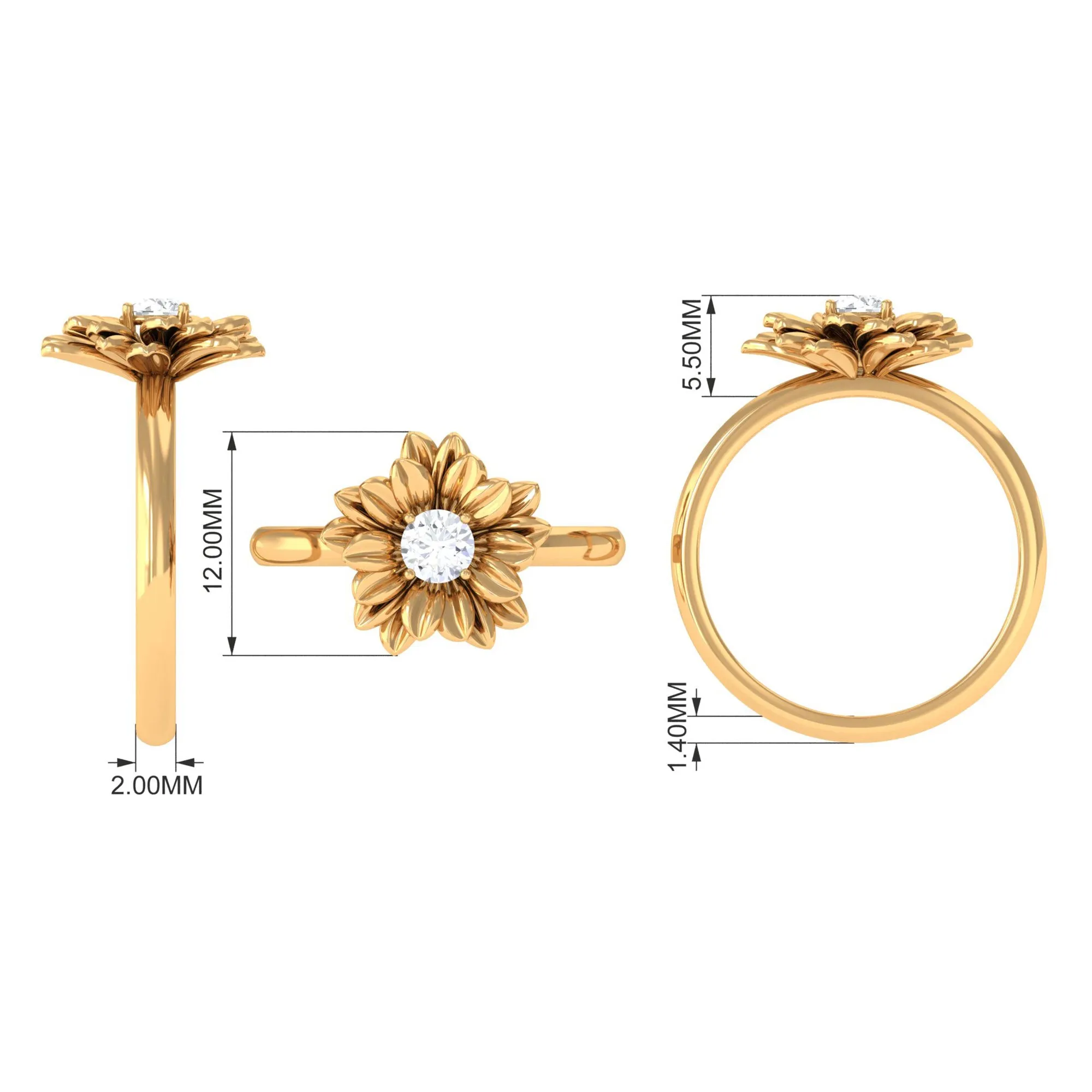 Round Shape Real Diamond Flower Engagement Ring