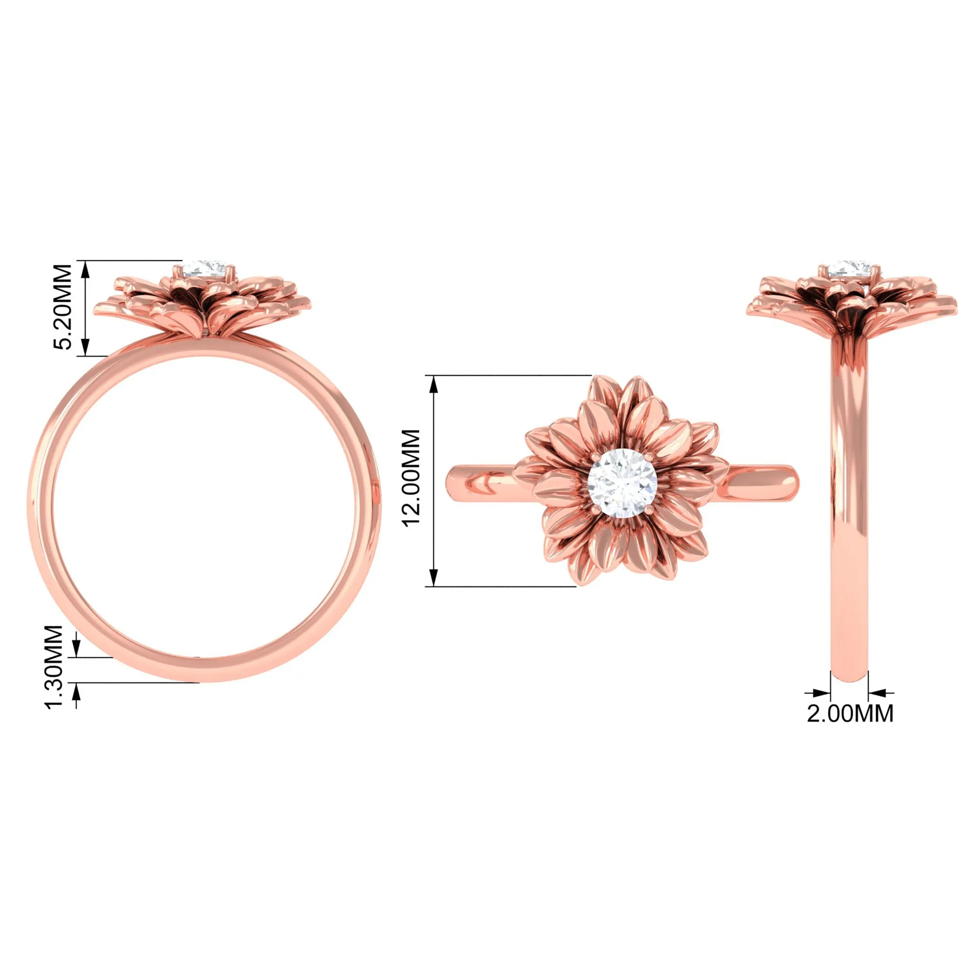 Round Shape Real Diamond Flower Engagement Ring
