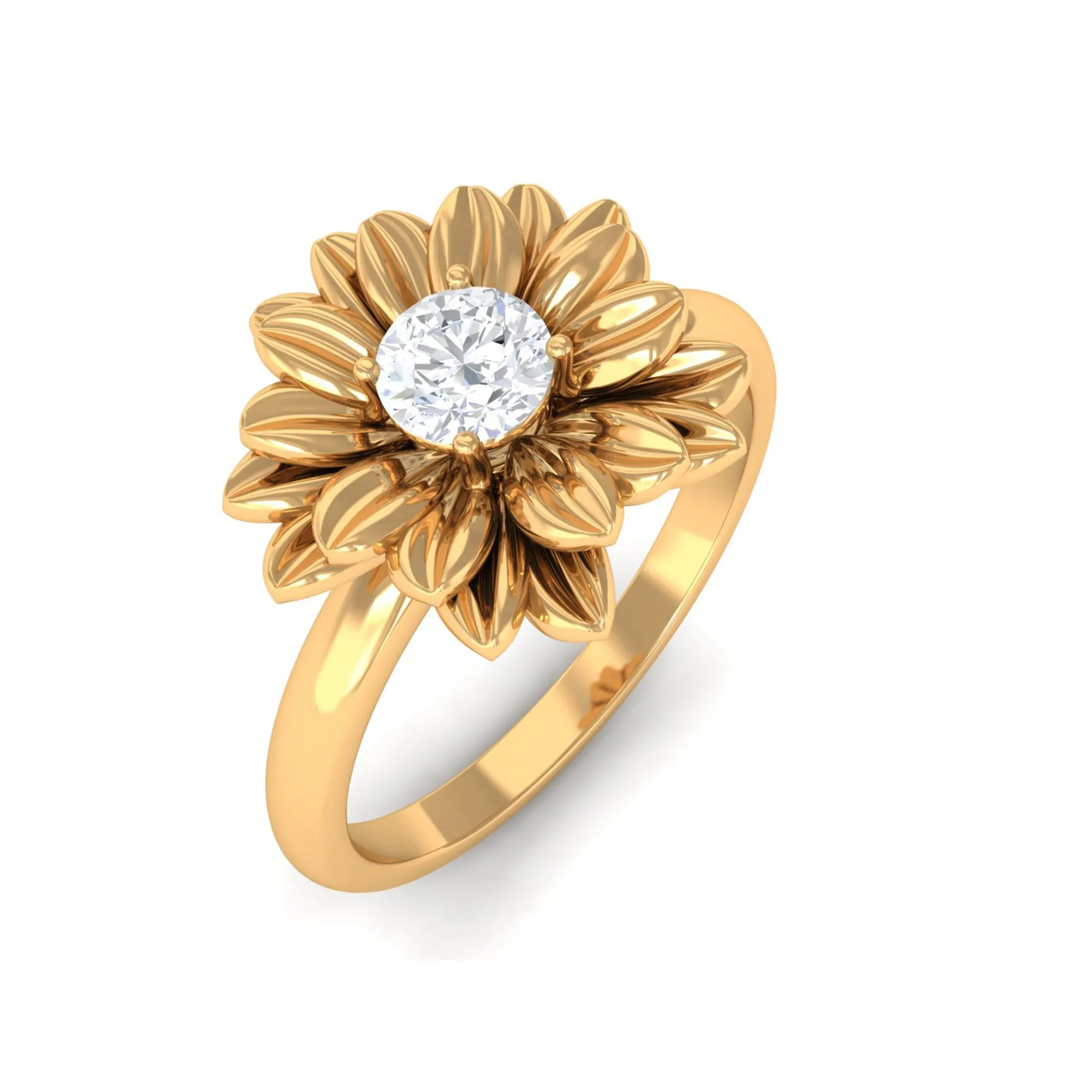 Round Shape Real Diamond Flower Engagement Ring