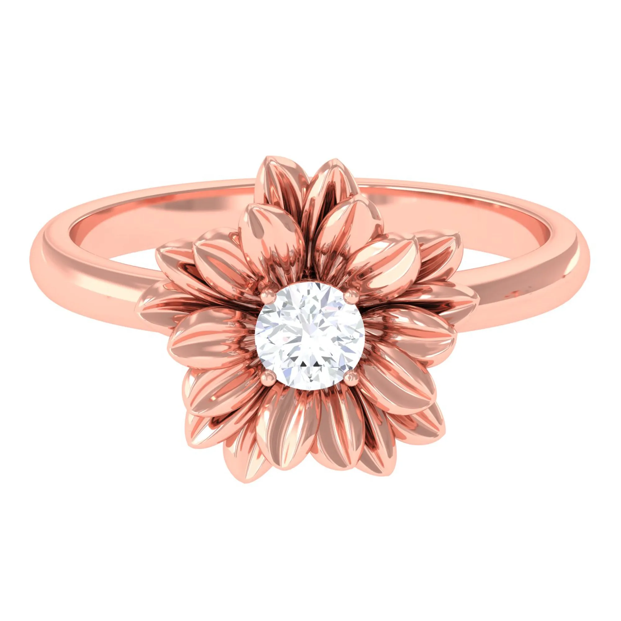 Round Shape Real Diamond Flower Engagement Ring