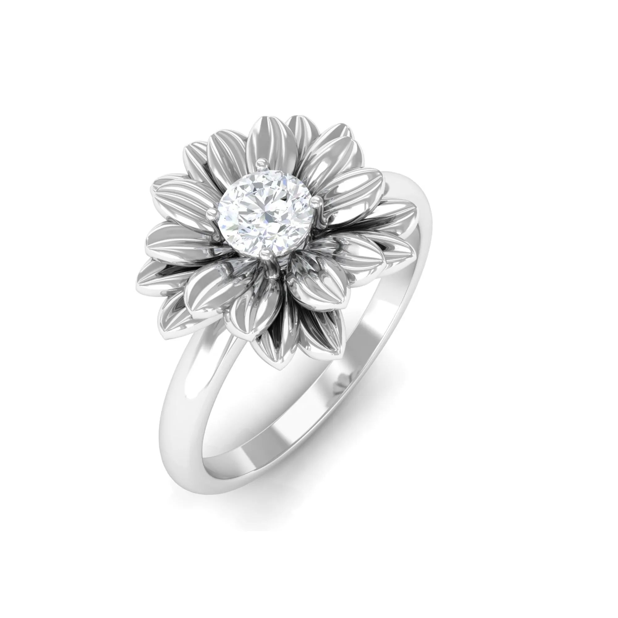 Round Shape Real Diamond Flower Engagement Ring