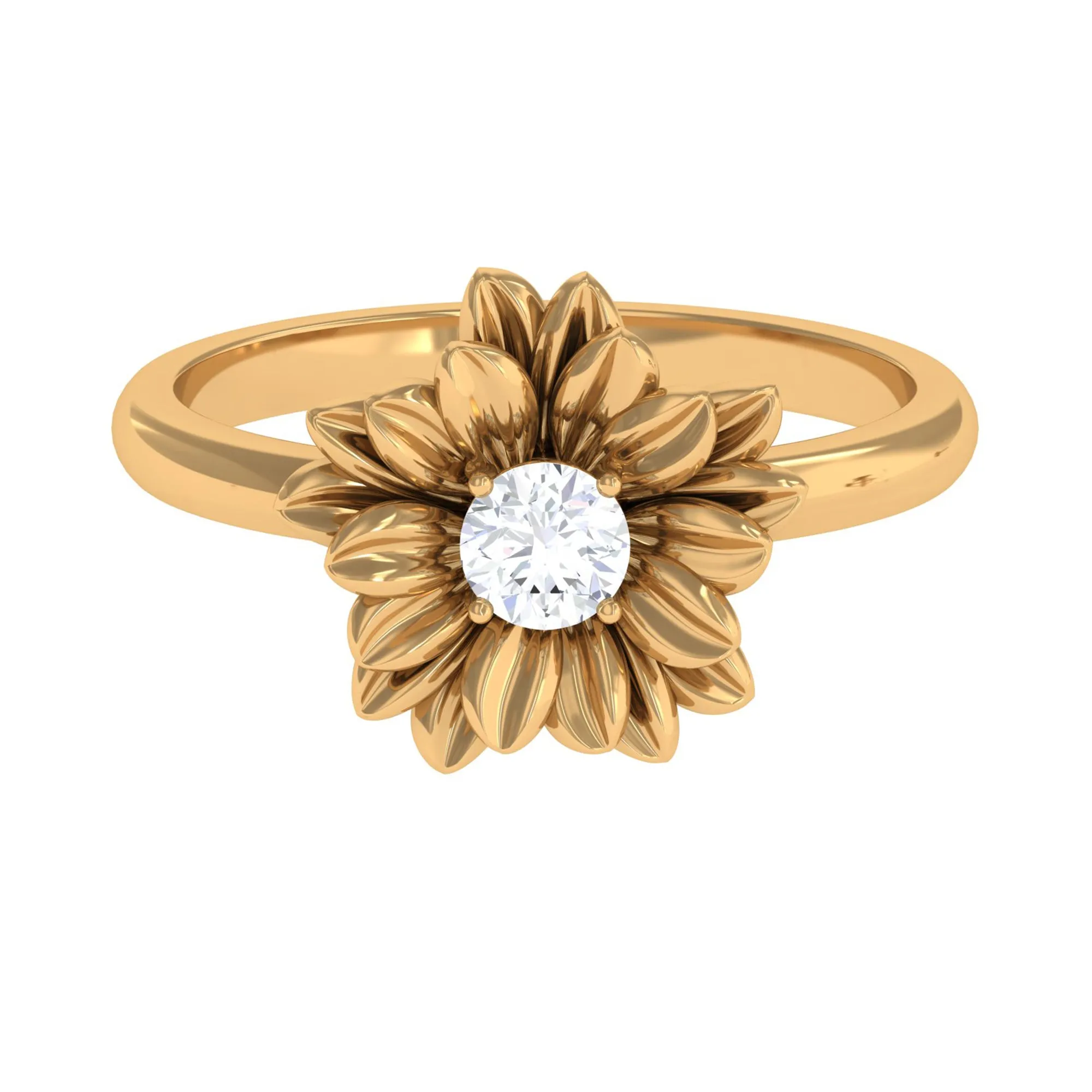 Round Shape Real Diamond Flower Engagement Ring