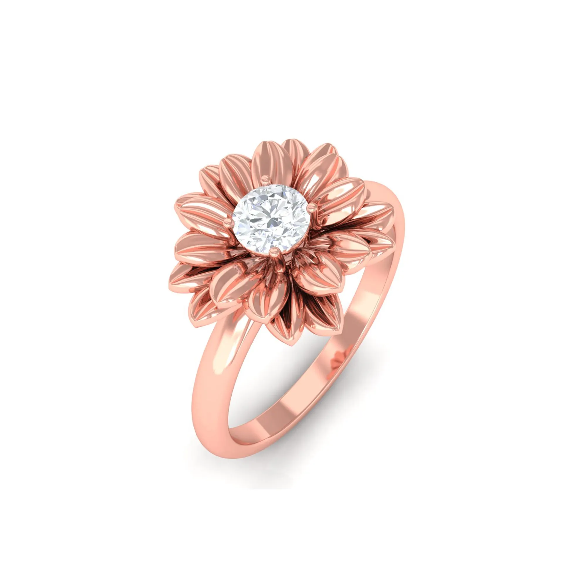 Round Shape Real Diamond Flower Engagement Ring