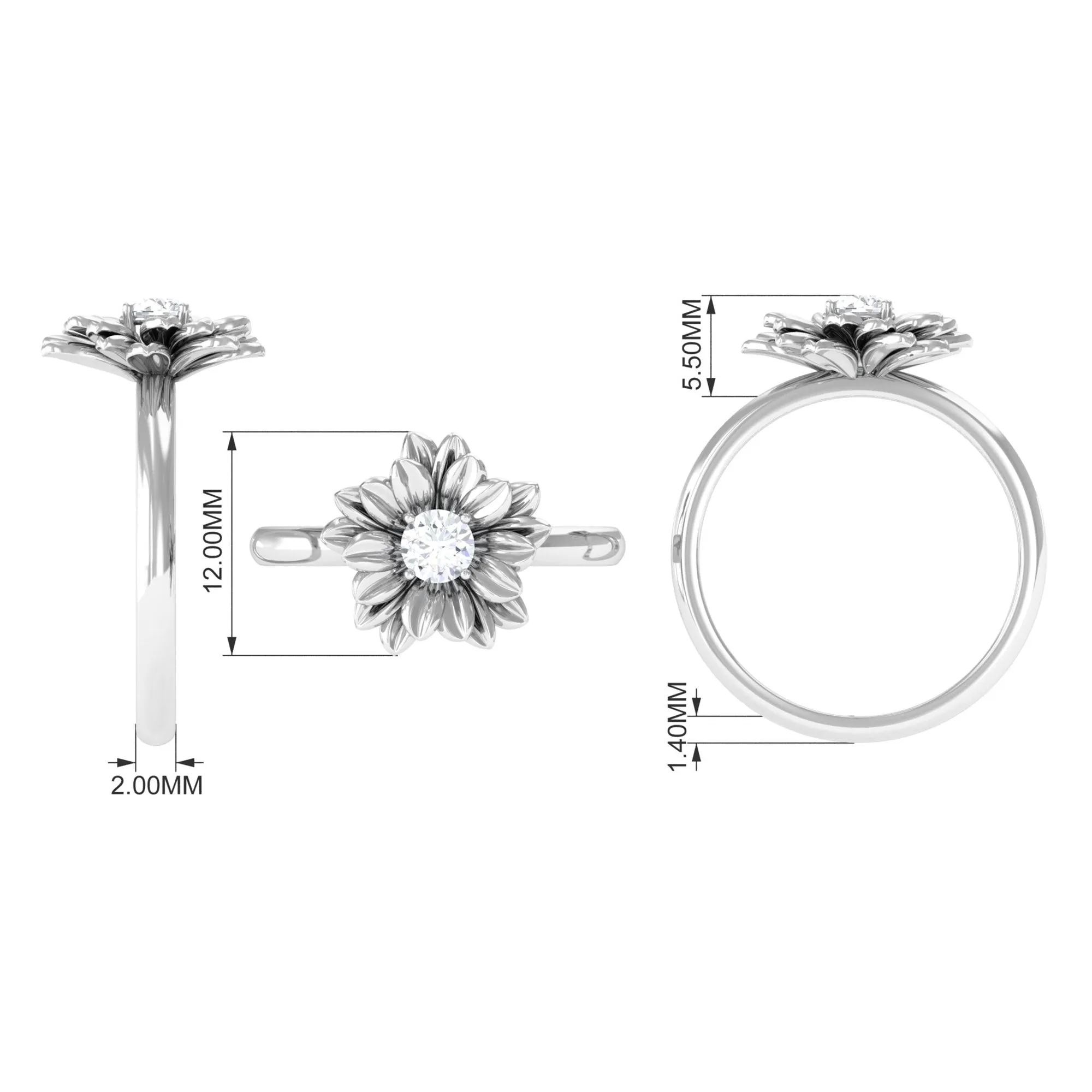 Round Shape Real Diamond Flower Engagement Ring
