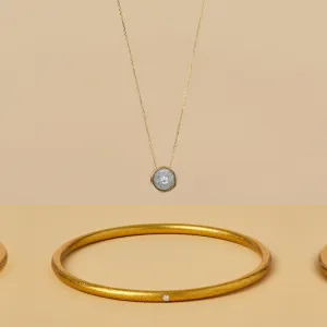 SET - BIRTHSTONE 14K NECKLACE AND DIAMOND BANGLE (SAVE $150)