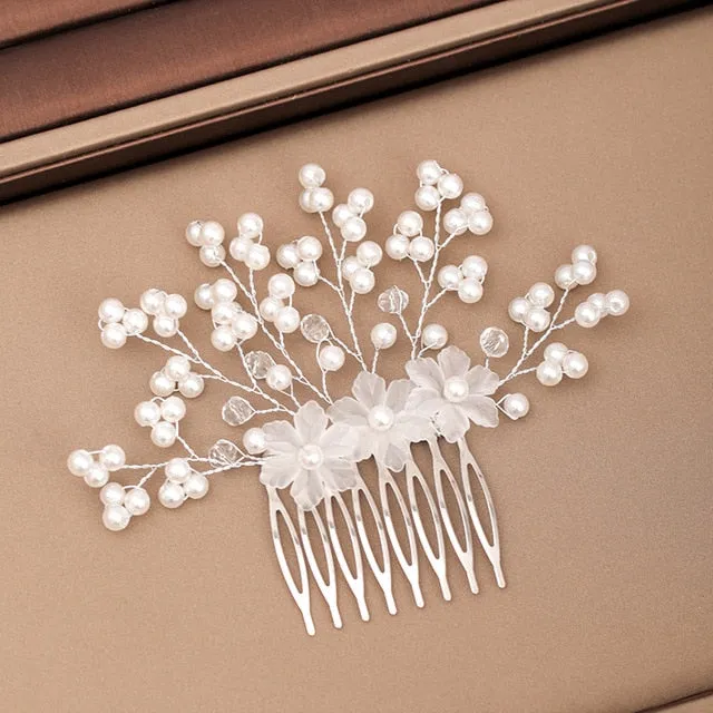 Silver Color Pearl Crystal Bridal Wedding Hair Combs