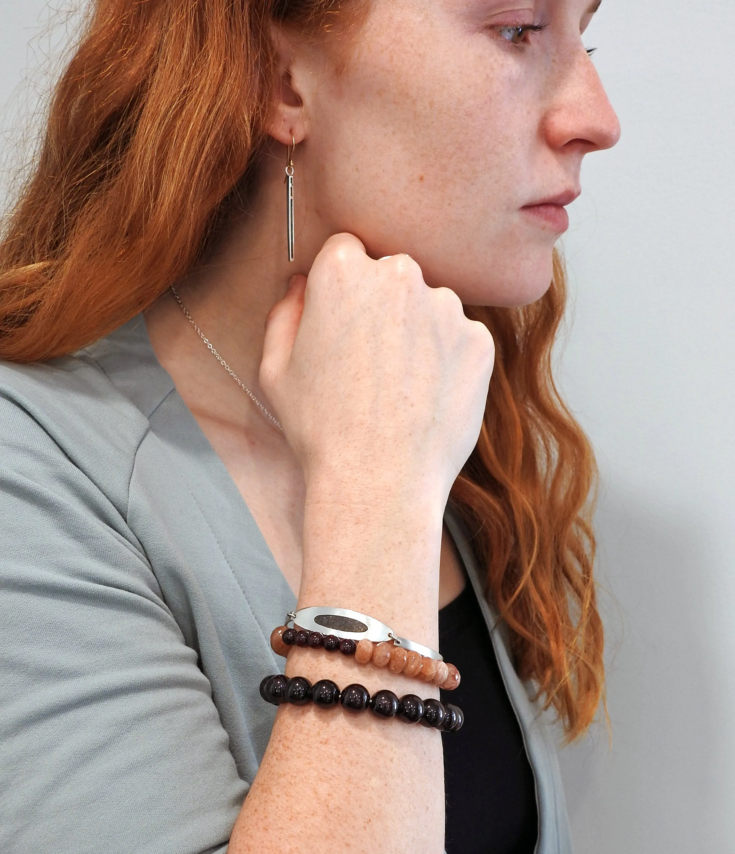 Sliver limestone inlay with diamonds