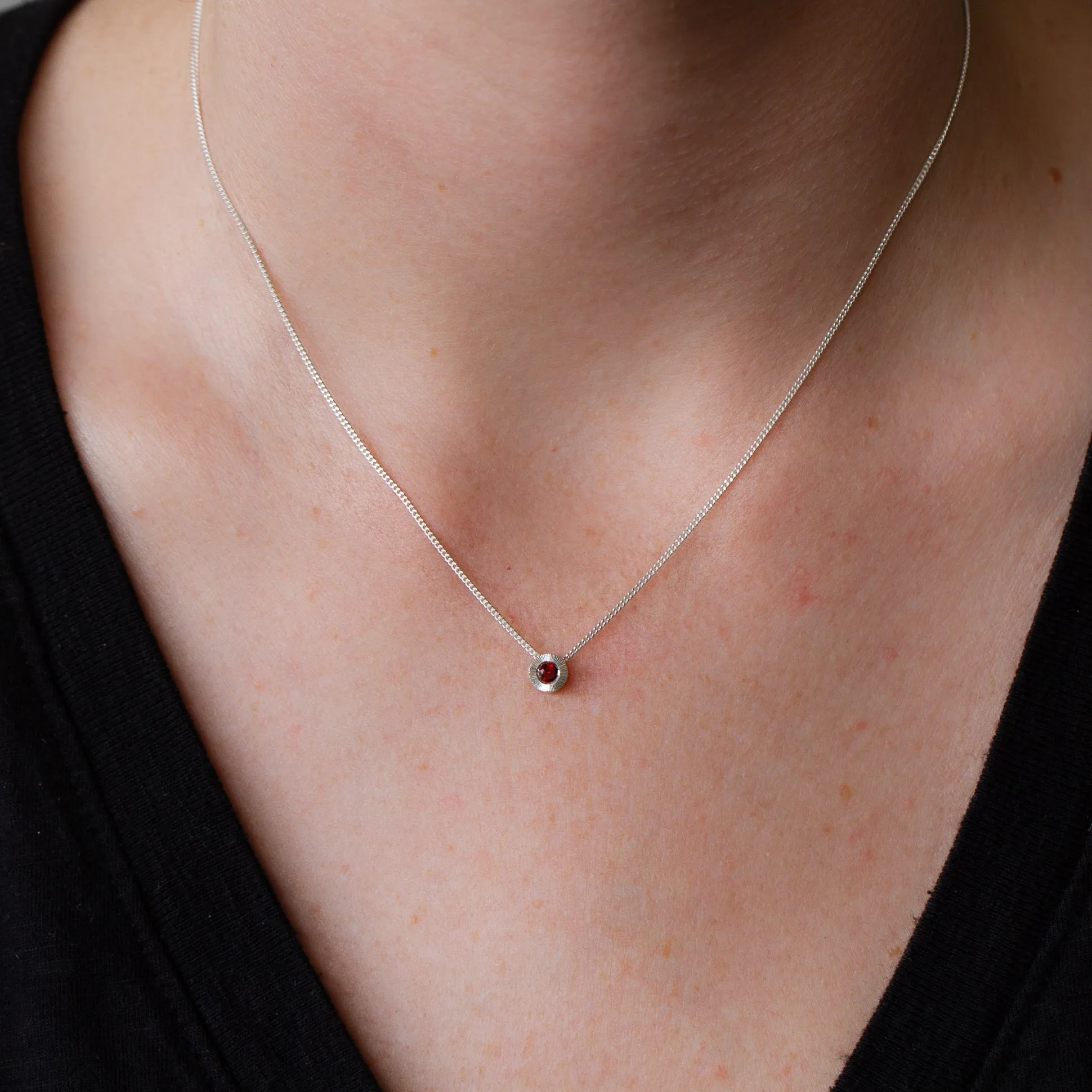 Small Aurora Birthstone Necklace - January - Garnet