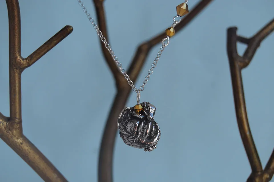 Smaug Necklace | Cute Dark Silver Dragon Pendant with Gold | Fantasy Jewelry | The Hobbit Necklace