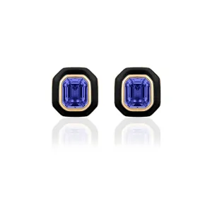 Square Tanzanite Emerald-Cut Earrings with Black Enamel
