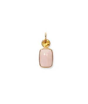 Stacked Oblong 14k Gold Necklace Charm in Citrine & Pink Conch Cabochon