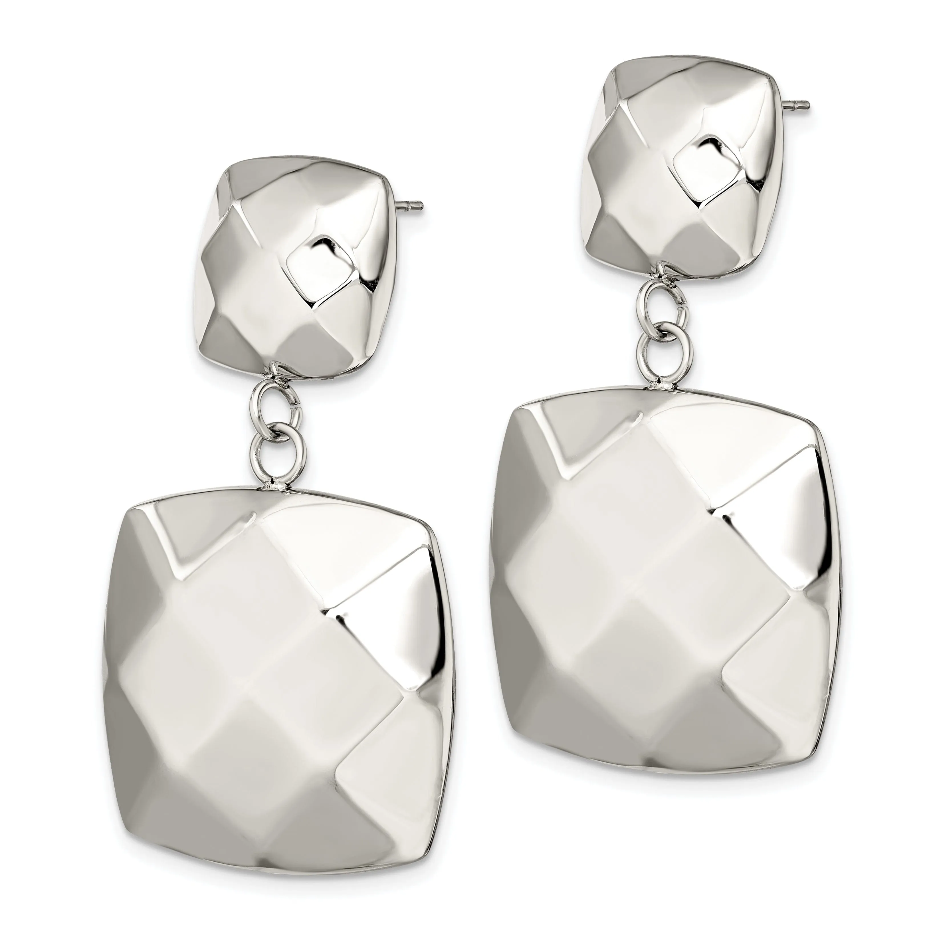 Stainless Steel Squares Post Dangle Earrings