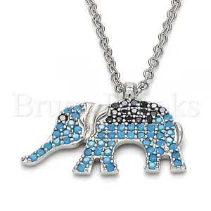 Sterling Silver 04.336.0067.16 Fancy Necklace, Elephant Design, with Black and Turquoise Micro Pave, Polished Finish, Rhodium Tone