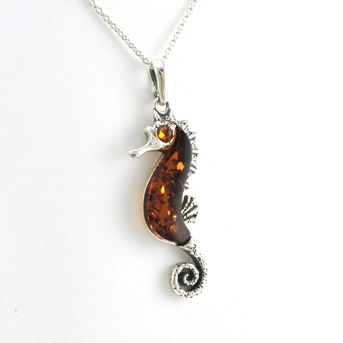 Sterling Silver Amber Seahorse Necklace