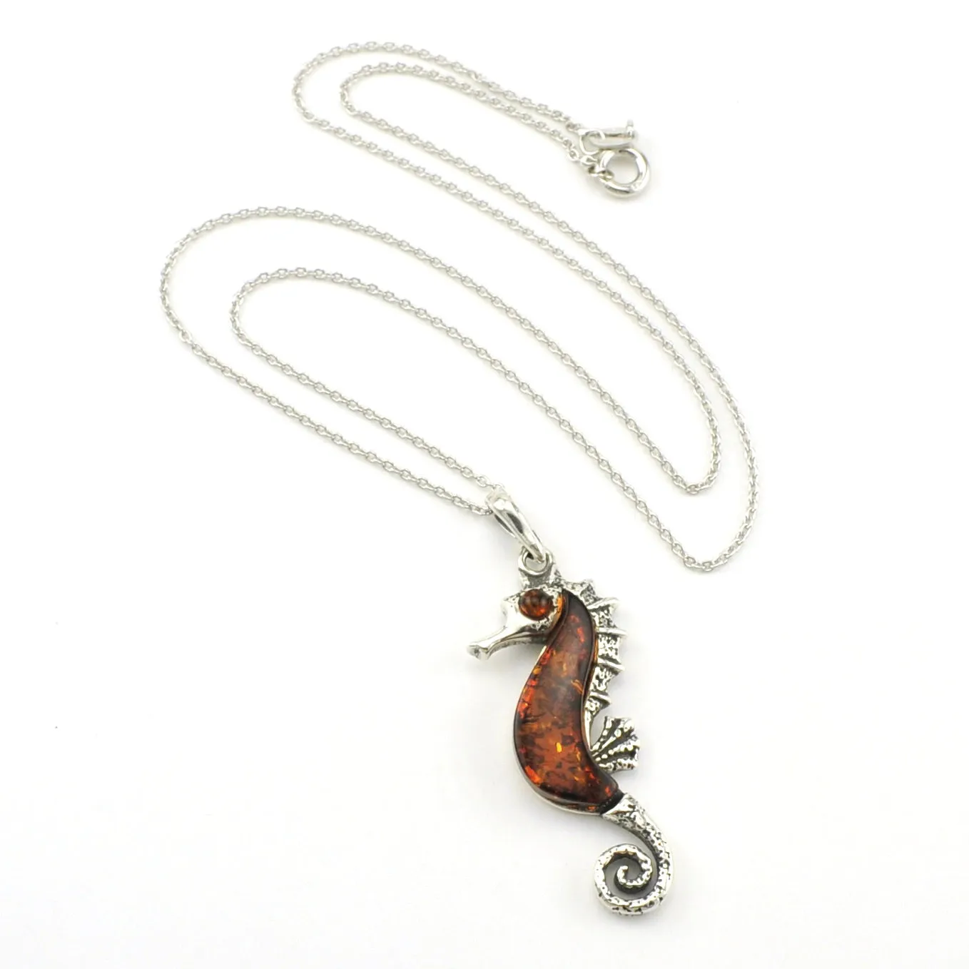 Sterling Silver Amber Seahorse Necklace