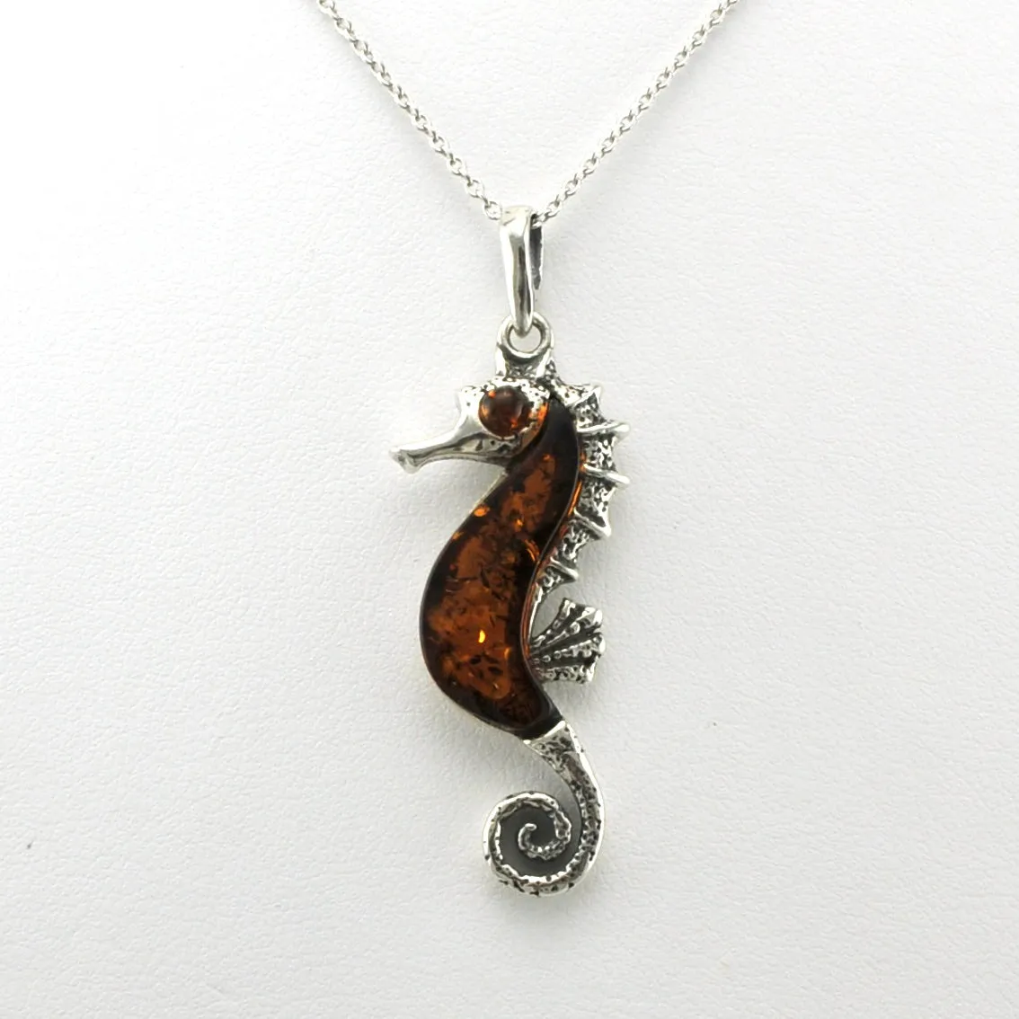 Sterling Silver Amber Seahorse Necklace