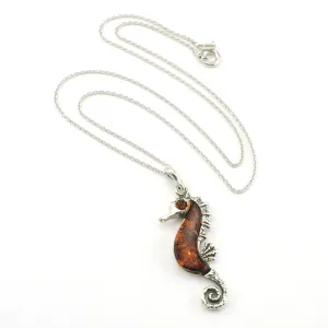 Sterling Silver Amber Seahorse Necklace