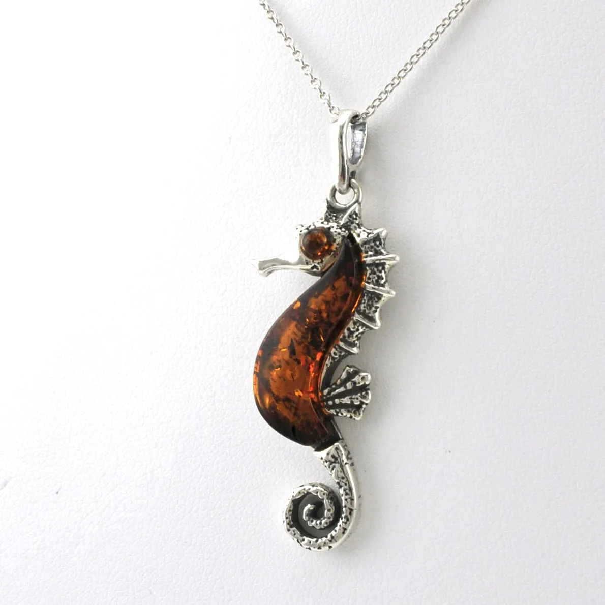 Sterling Silver Amber Seahorse Necklace