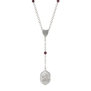 Sterling Silver Angel Rosary Necklace on Garnet Chain