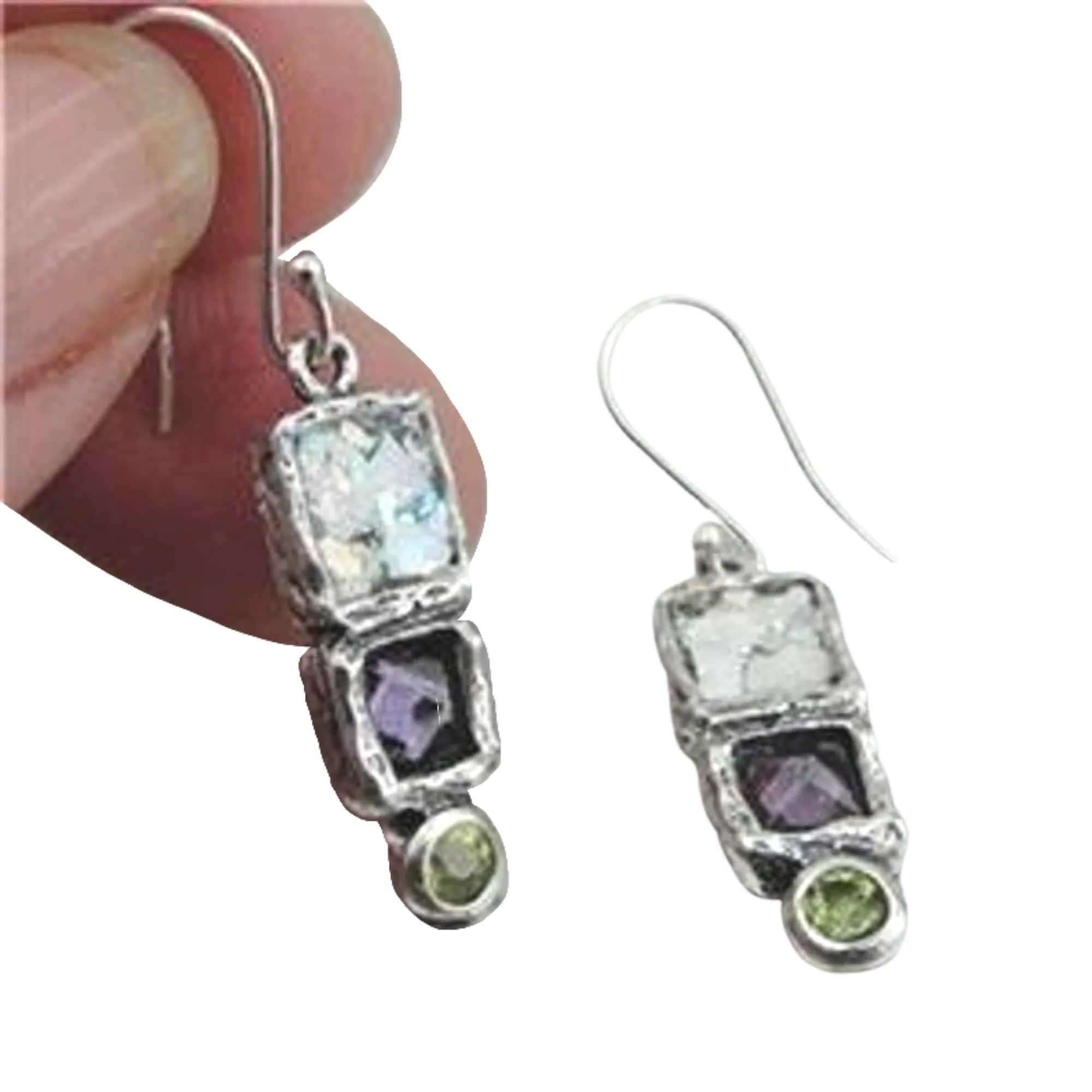 Sterling Silver Antique Roman Glass Earrings (AS 140296)