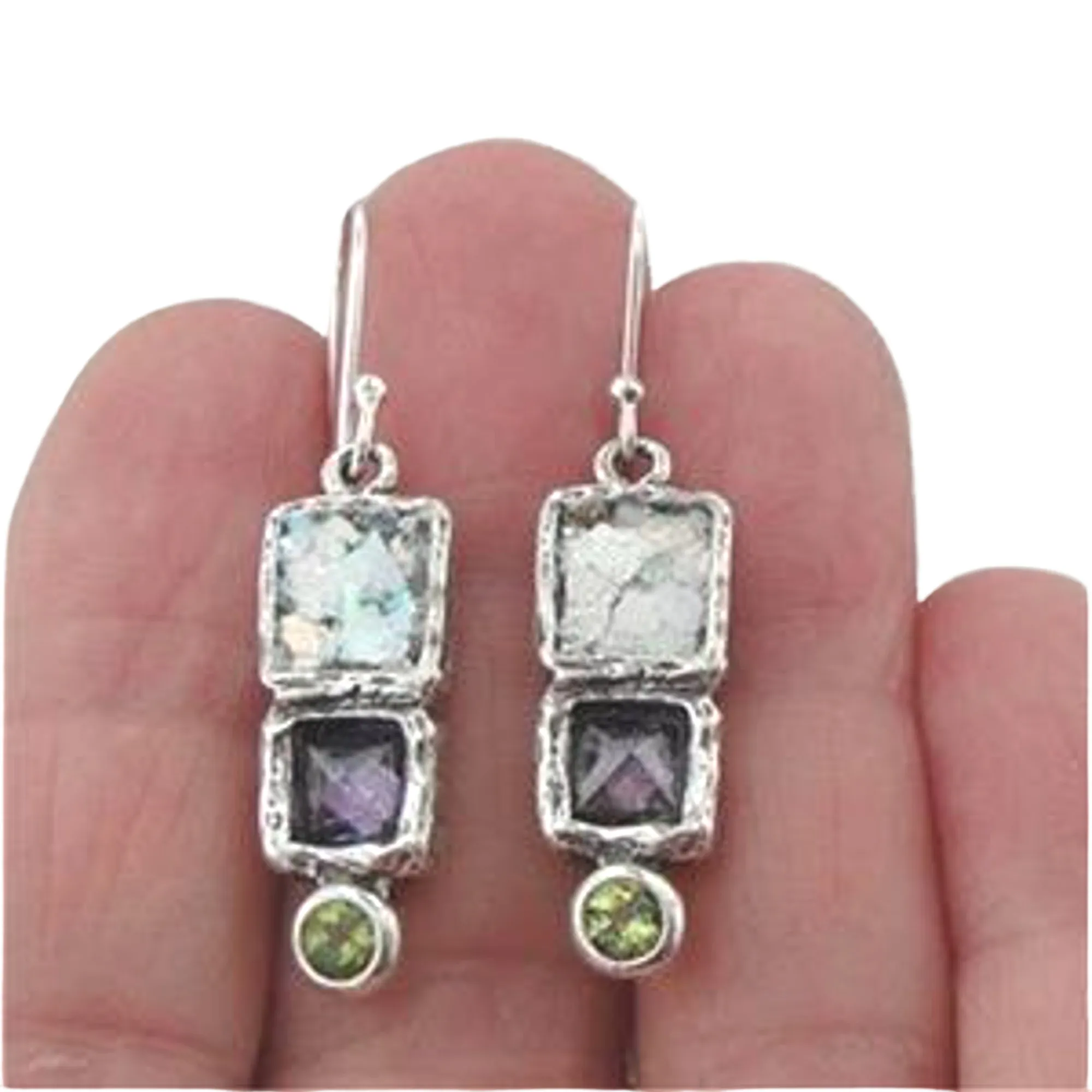 Sterling Silver Antique Roman Glass Earrings (AS 140296)