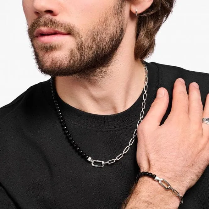 Sterling Silver Black Onyx Beads And Chain Necklace KE2179-507-11