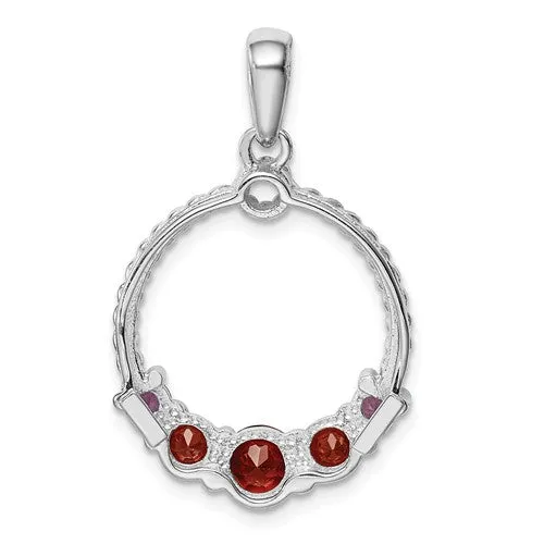 Sterling Silver Garnet and Amethyst Circle Pendant