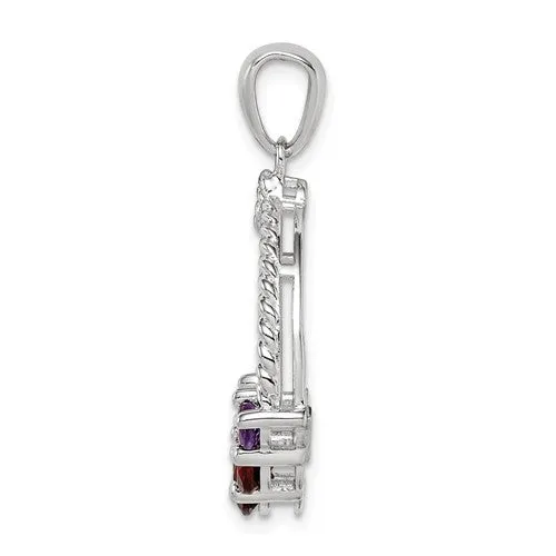 Sterling Silver Garnet and Amethyst Circle Pendant