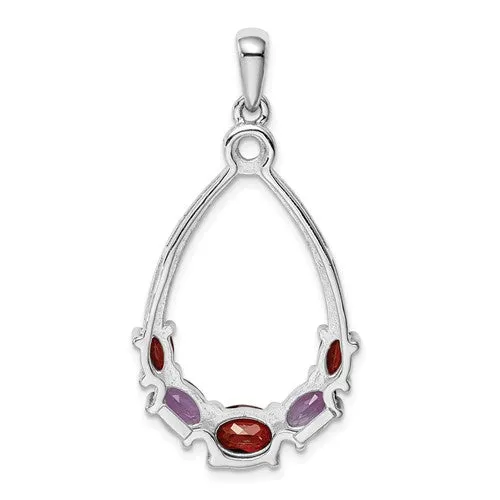 Sterling Silver Garnet and Amethyst Teardrop Shaped Pendant