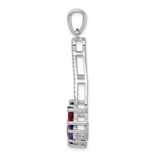 Sterling Silver Garnet and Amethyst Teardrop Shaped Pendant