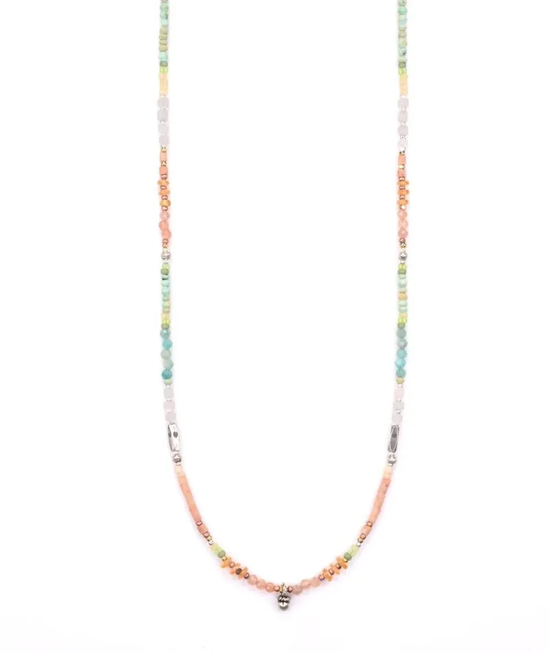 Sterling Silver Necklace with Apatite, Peridot, Turquoise, and Coral