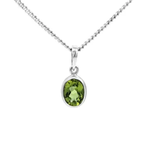 Sterling Silver Oval Peridot Bezel Set Pendant