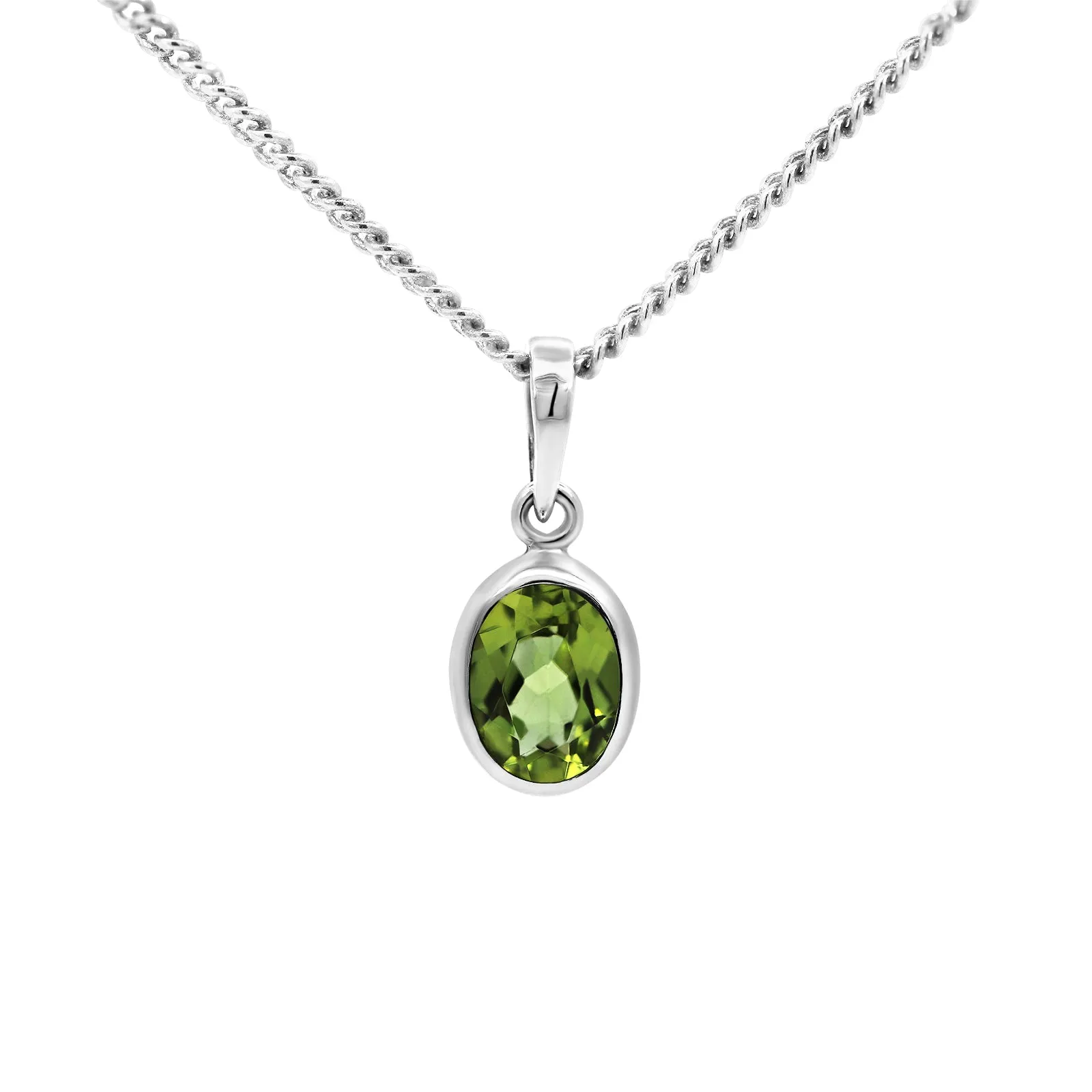 Sterling Silver Oval Peridot Bezel Set Pendant