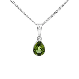 Sterling Silver Pear Shape Peridot Bezel Set Pendant
