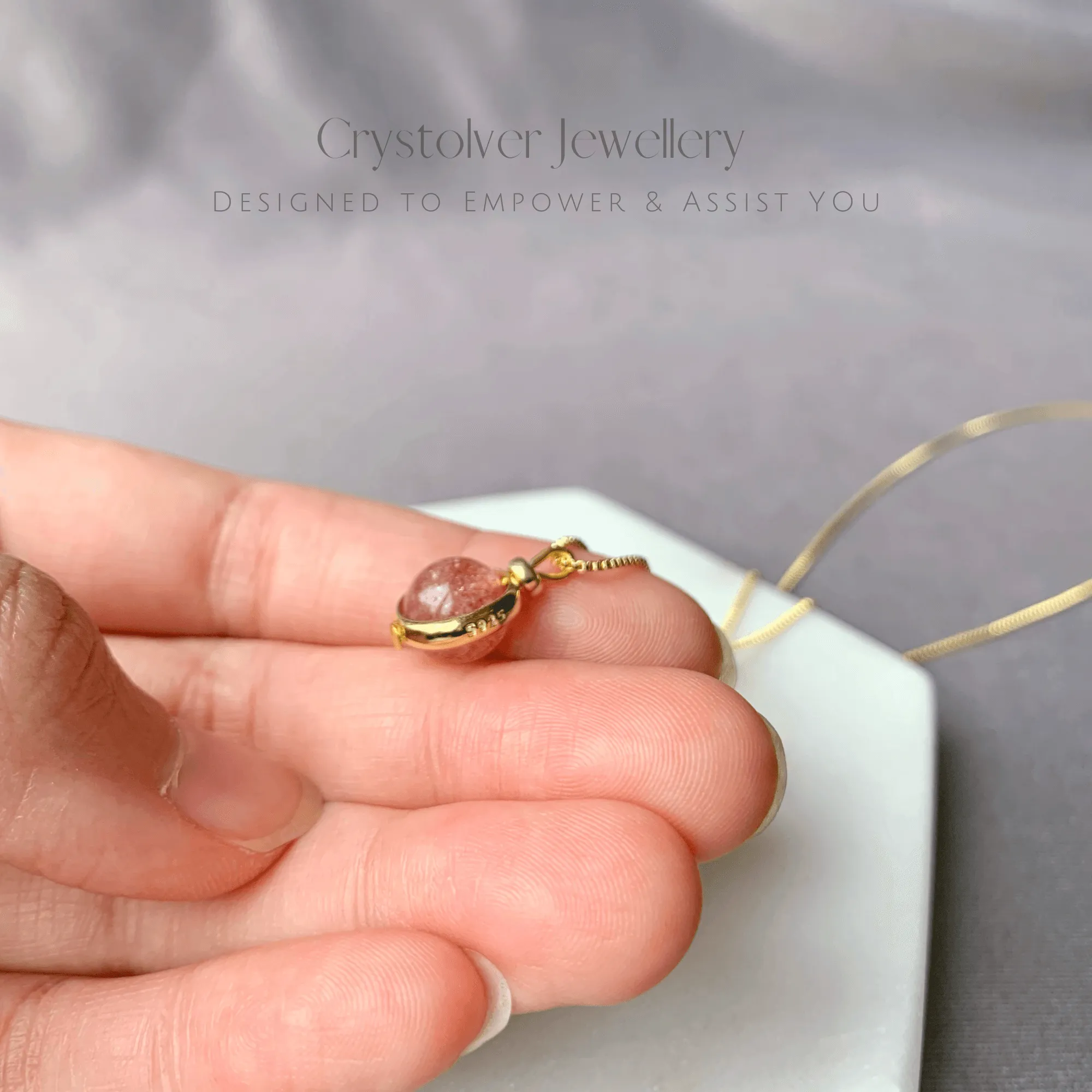 Strawberry Quartz Pendant Gold Necklace