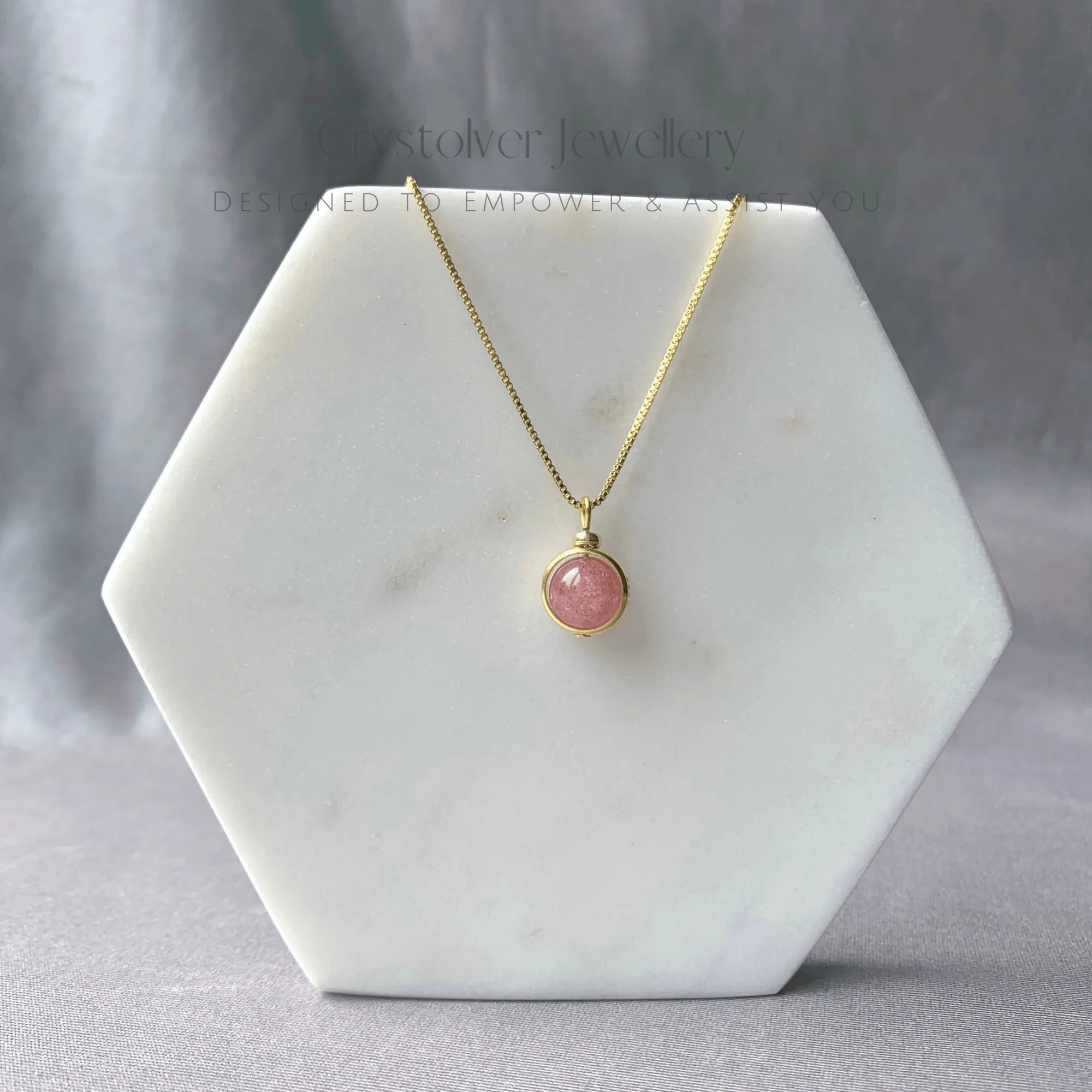 Strawberry Quartz Pendant Gold Necklace