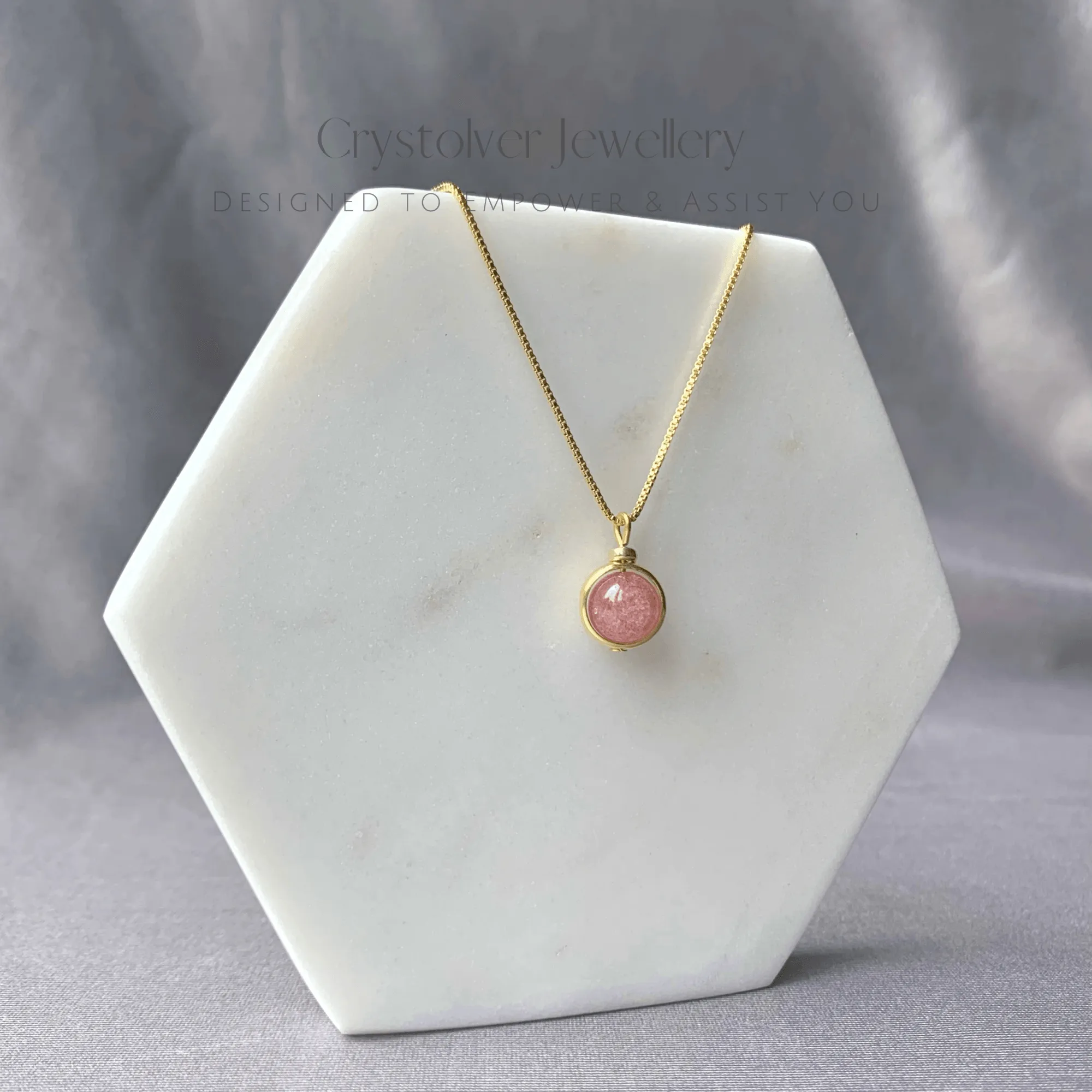 Strawberry Quartz Pendant Gold Necklace