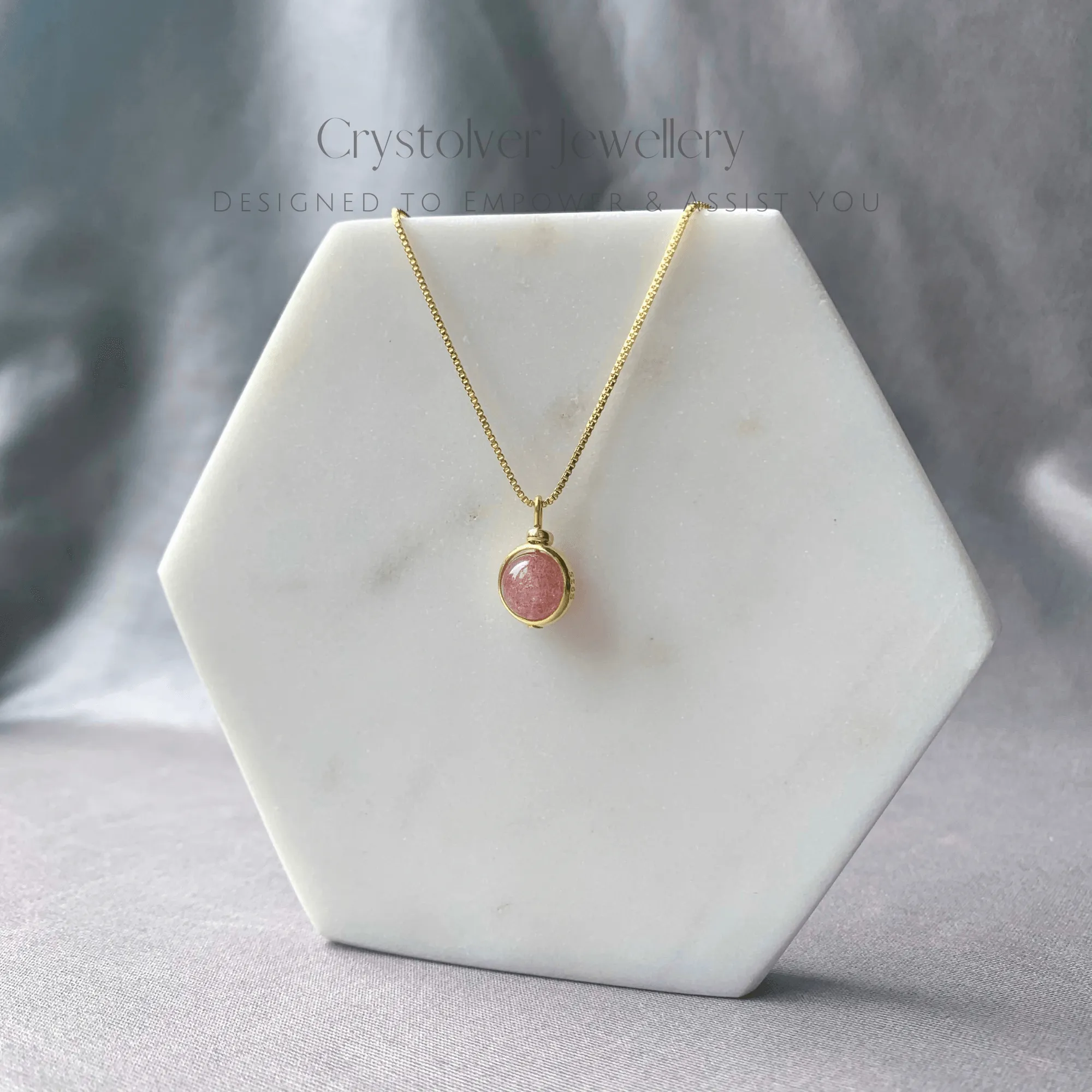 Strawberry Quartz Pendant Gold Necklace