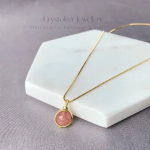 Strawberry Quartz Pendant Gold Necklace
