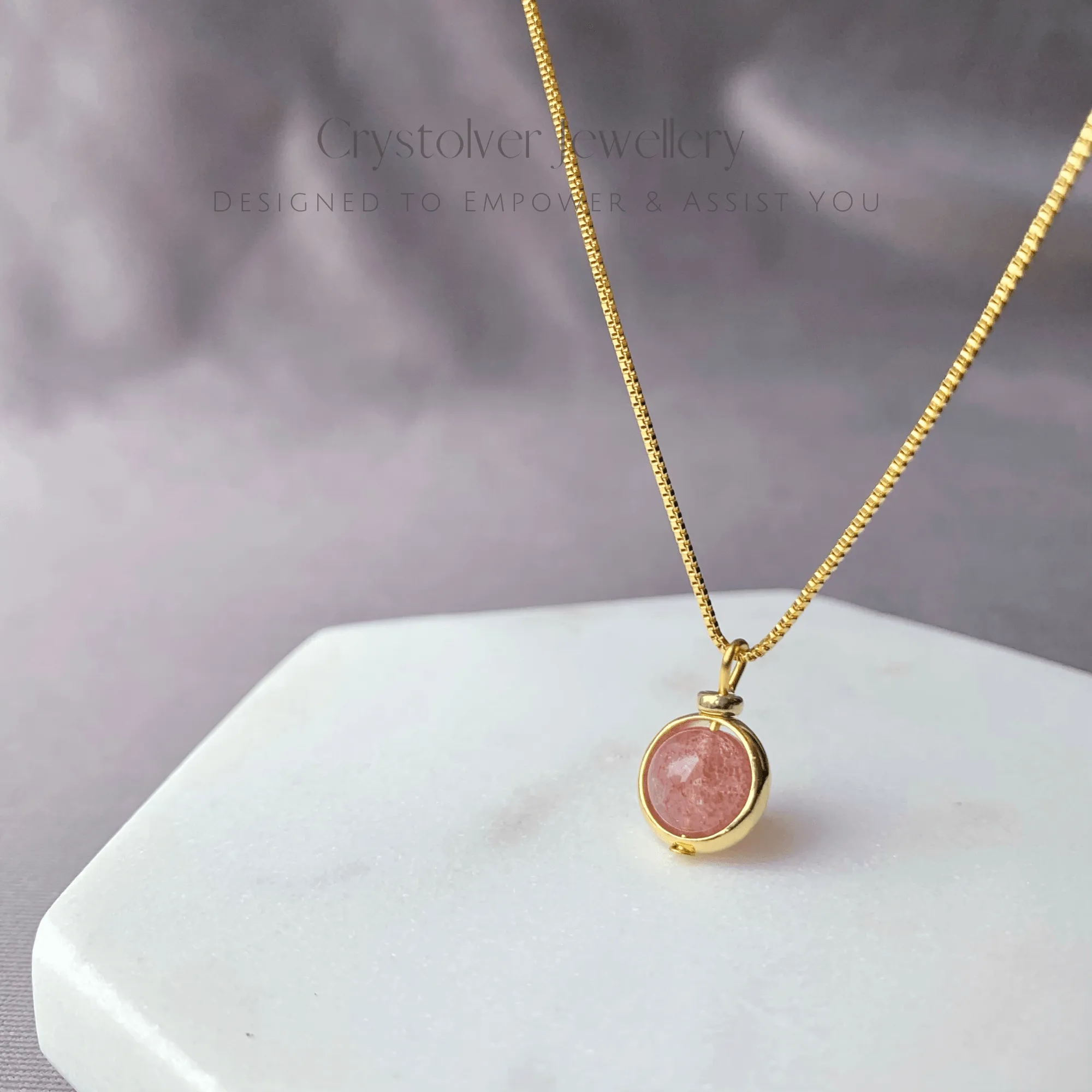 Strawberry Quartz Pendant Gold Necklace