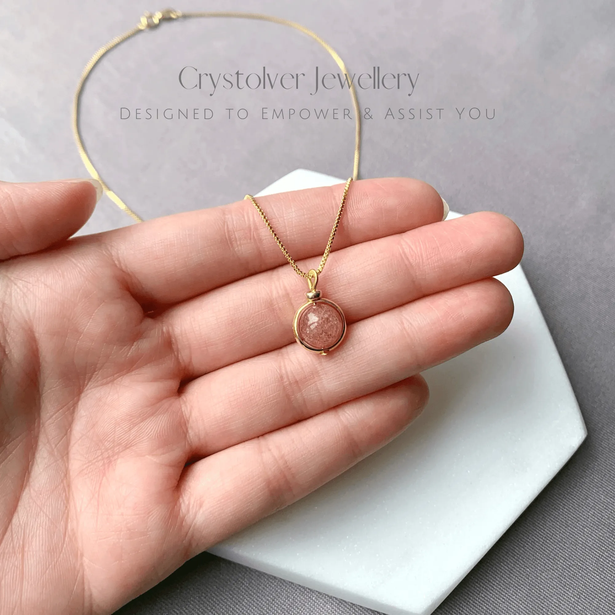Strawberry Quartz Pendant Gold Necklace
