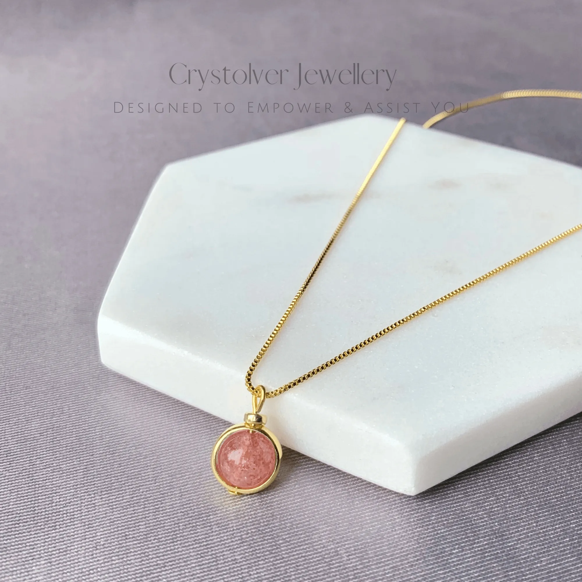 Strawberry Quartz Pendant Gold Necklace