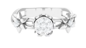 Stunning 2 MM Round Cut Diamond Gold Floral Ring in Petal Setting
